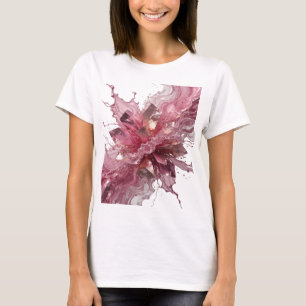 Silver CRYSTAL FLOWER WITH PINK LIQUID SPLASHES T-Shirt