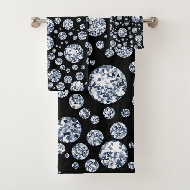 Silver Crystal Metallic Black Bath Towel Set (Insitu)