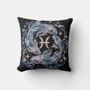 Silver Crystal Pisces Zodiac Cushion