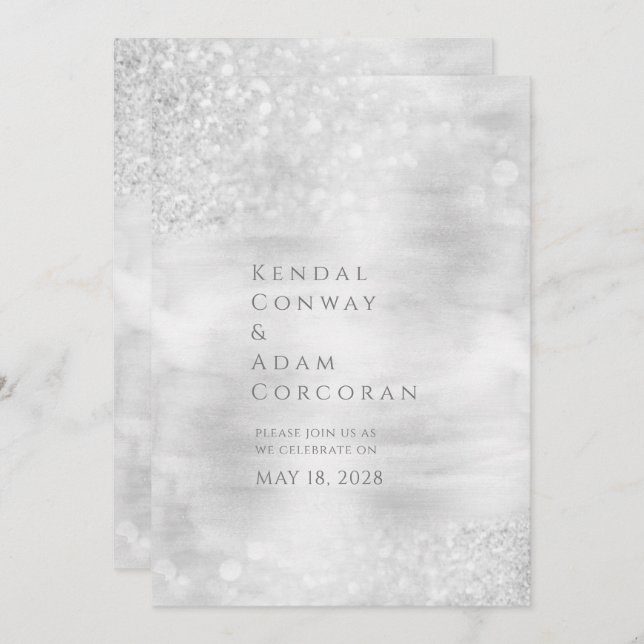 Silver Crystal Ridge Elegant Sparkling Wedding Invitation (Front/Back)