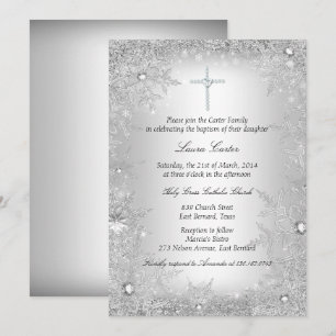 Silver Crystal Snowflake Baptism/Christening Invitation