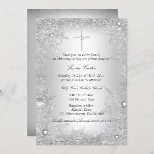 Silver Crystal Snowflake Baptism/Christening Invitation