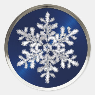 Silver Crystal Snowflake on Navy Blue Seal