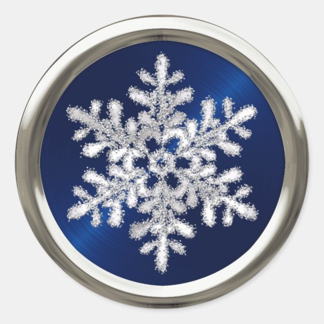 Silver Crystal Snowflake on Navy Blue Seal (Front)