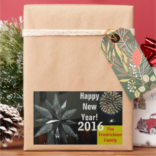 Silver Crystal Star Happy New Year NAME YEAR Rectangular Sticker
