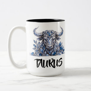 Silver Crystal Taurus Zodiac Two-Tone Coffee Mug