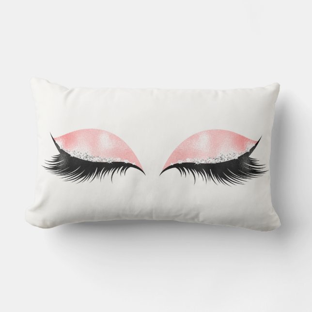 Silver Crystals Glitter Pink Black Makeup Lashes Lumbar Cushion (Front)
