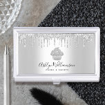 Silver Cupcake Glitter Drips Bakery Pastry Chef Business Card Holder<br><div class="desc">Here’s a wonderful, trendy way to show off your brand. Present your best self to your clients, with this elegant, sophisticated, simple, and modern custom name business card holder. A sparkly, silver cupcake, script handwritten typography and glitter drips overlay a faux metallic silver ombre background. Personalise with your full name...</div>