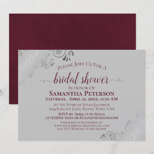 Silver Curls Burgundy & Grey Elegant Bridal Shower Invitation