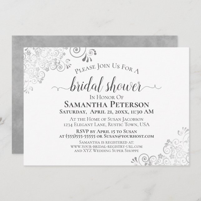 Silver Curls Elegant Grey and White Bridal Shower Invitation (Front/Back)