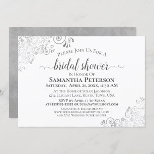 Silver Curls Elegant Grey and White Bridal Shower Invitation
