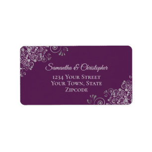 Silver Curls Elegant Plum Purple Wedding Address Label