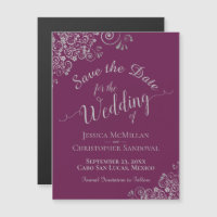 Silver Curls Magenta Plum Save the Date Magnet