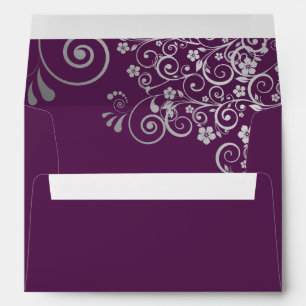 Silver Curls on Plum Purple Elegant Wedding Envelope