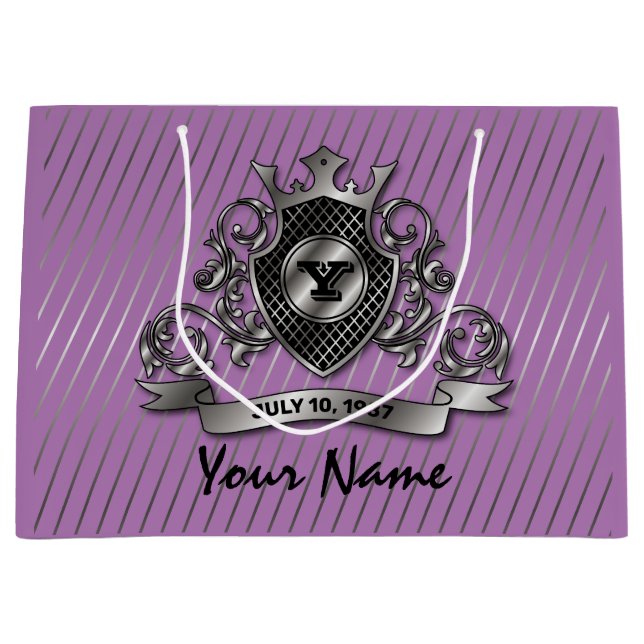 Silver Custom Elegant Monogram Design Large Gift Bag (Front)