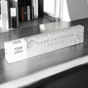 Silver Custom Logo Executive Professional Nameplate