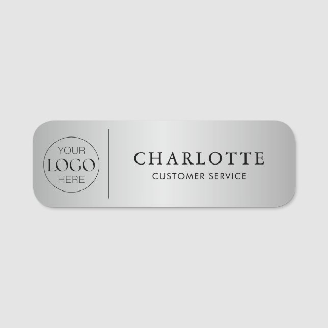 Silver Custom Logo Office Employee Staff Name Tag (Front)