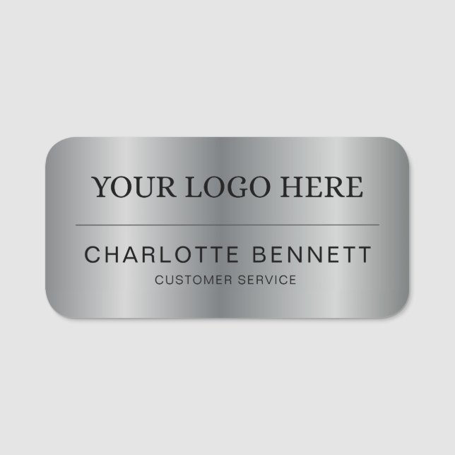 Silver Custom Logo Office Employee Staff Name Tag (Front)