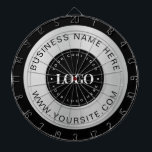 Silver Custom Logo Text Company Business Branded   Dartboard<br><div class="desc">Promote your business with this cool dart board,  featuring silver grey background,  custom logo & text. Easily add your details by clicking on the "personalise" option.</div>