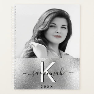 Silver custom photo script monogram 2025 planner