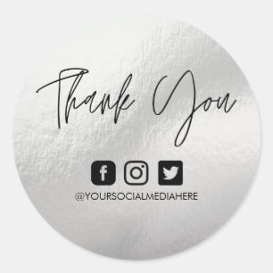 Silver Custom Thank You Business Classic Round Sticker