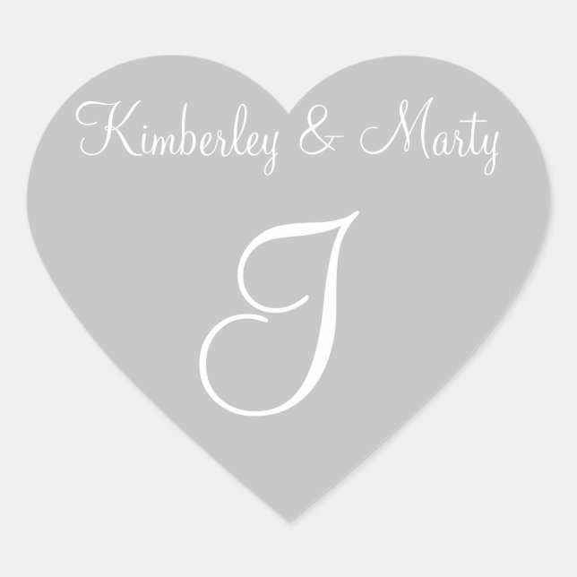 Silver Customisable Letters Weddings Heart Sticker (Front)