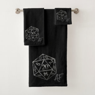 Silver D20 Crit AF   PNP Tabletop Role Player Dice Bath Towel Set
