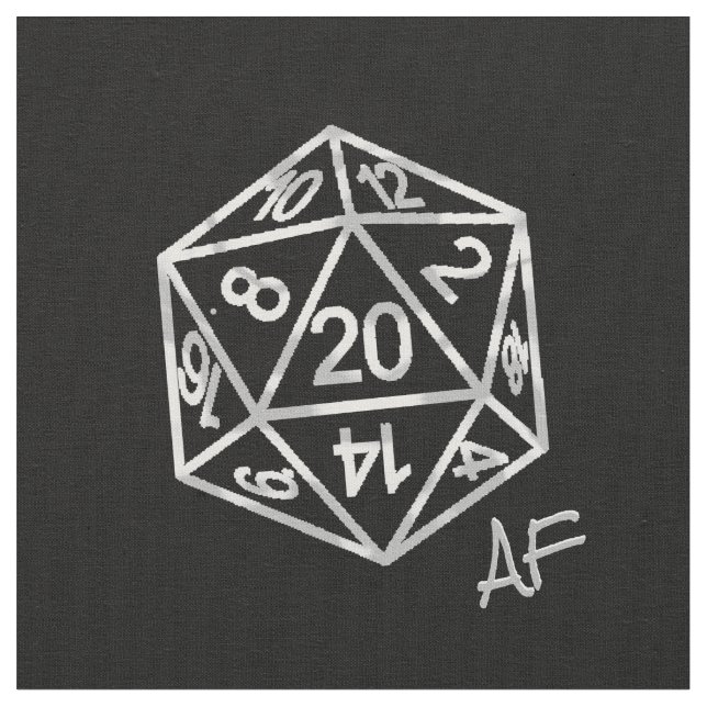 Silver D20 Crit AF | PNP Tabletop Role Player Dice Fabric (Close Up)