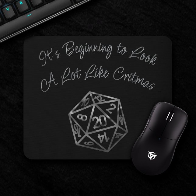 Silver D20 Critmas | PNP Tabletop Role Player Dice Mouse Mat (Creator Uploaded)