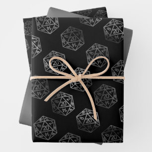 Silver D20 Critmas   PNP Tabletop Role Player Dice Wrapping Paper Sheet