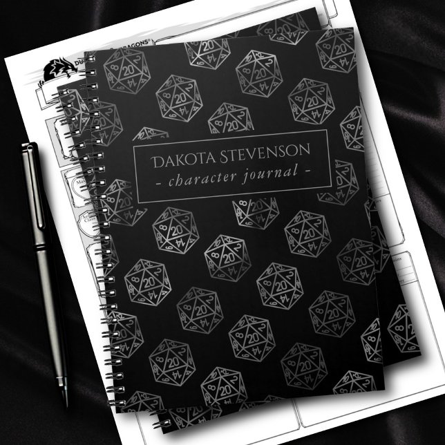 Silver D20 Pattern | PNP Tabletop Dice Character Notebook (Creator Uploaded)