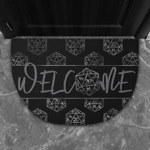 Silver D20 Pattern   PNP Tabletop Dice Welcome Doormat