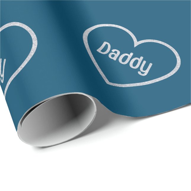 Silver Daddy Heart Father's Day Glitter Wrapping Paper (Roll Corner)