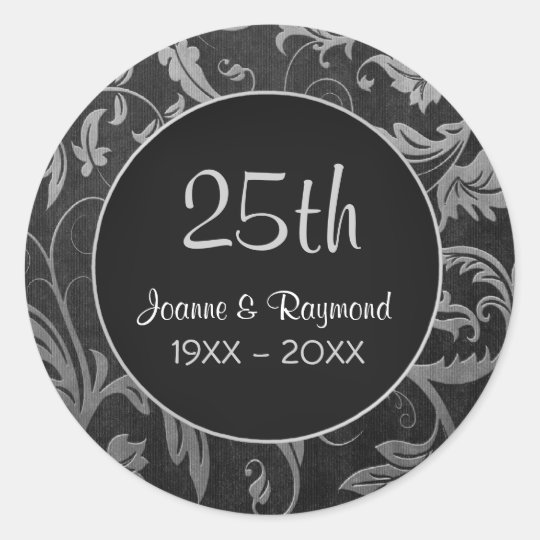 Silver Damask 25th Anniversary - Customise Classic Round Sticker