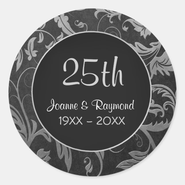 Silver Damask 25th Anniversary - Customise Classic Round Sticker (Front)