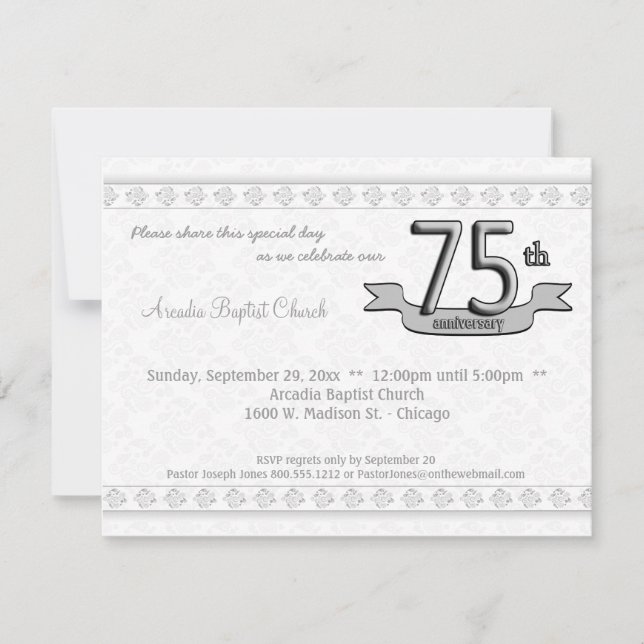 Silver Damask 75th Anniversary Celebration Invite (Front)