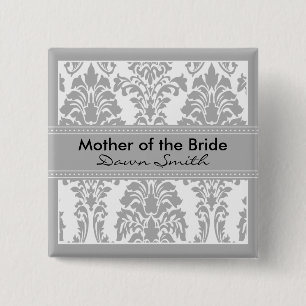 Silver Damask Bridal Party - Mother of the Bride 15 Cm Square Badge