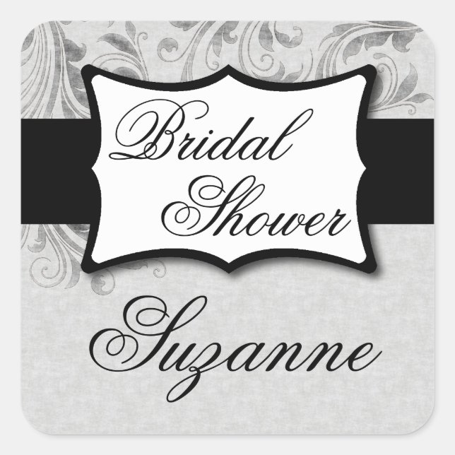 Silver Damask Bridal Shower Square Sticker (Front)