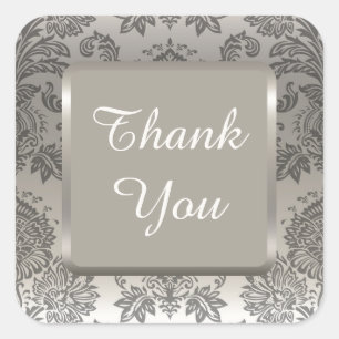 SILVER DAMASK Elegant Wedding Thank You Stickers
