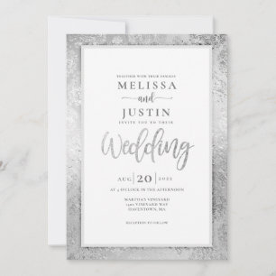 Silver Damask floral Wedding invitation