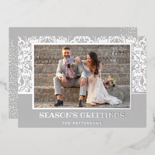 Silver Damask Foil Holiday Card