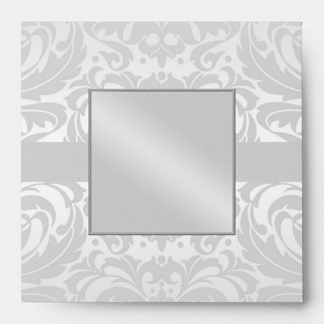 Silver Damask Monogram Ribbon Wedding Envelope (Front)