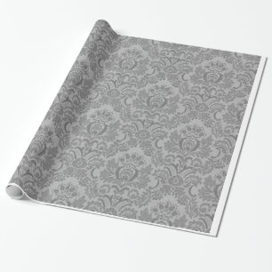 Silver Damask Pattern Wrapping Paper
