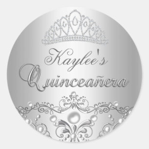 Silver Damask Pearl Quinceanera Sticker