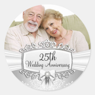 Silver Damask Photo 25th Anniversary Sticker
