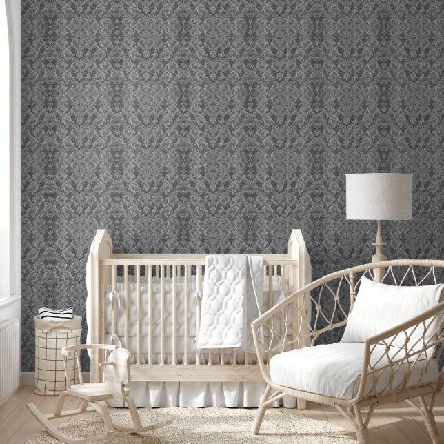 Silver Damask Scrolls Classic Renaissance Vintage  Wallpaper (Kids)