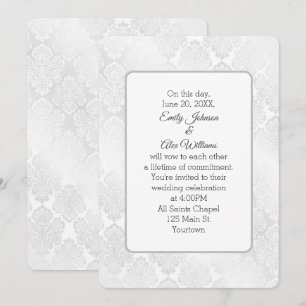 Silver Damask Shimmer Wedding Floral Design Invitation