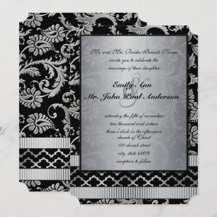 Silver Damask Swirls Wedding Invitation