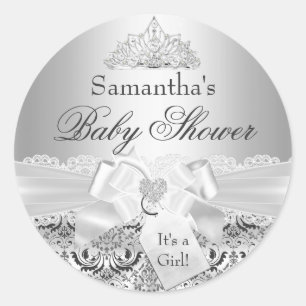 Silver Damask & Tiara Baby Shower Sticker