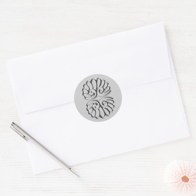 Silver Damask Wedding Classic Round Sticker (Envelope)